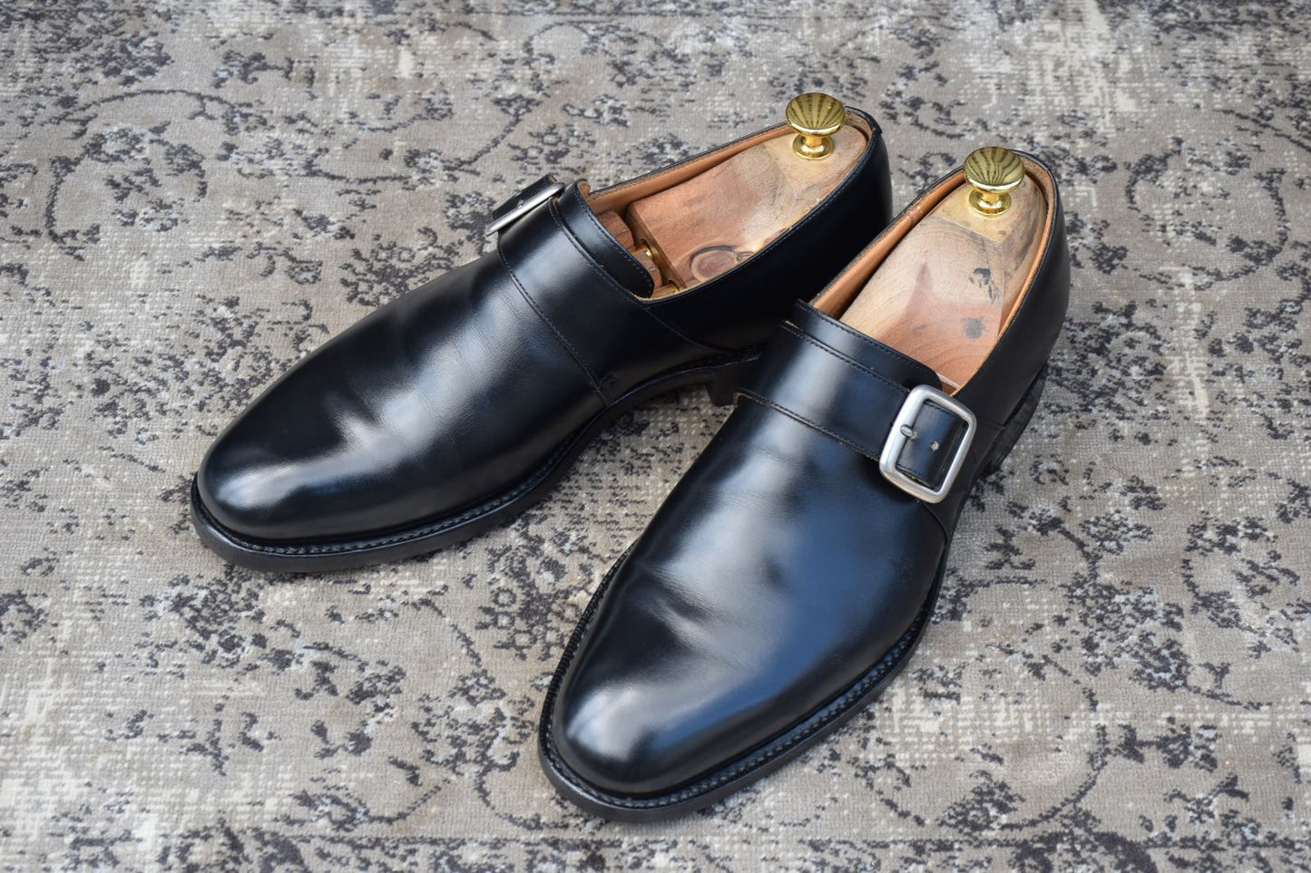 【良品】Church’s チャーチ WESTBURY ウエストバリー シングルモンク プレーン ストラップ シルバー金具 黒 ブラック UK6.5 / 25.0cm【W3343】