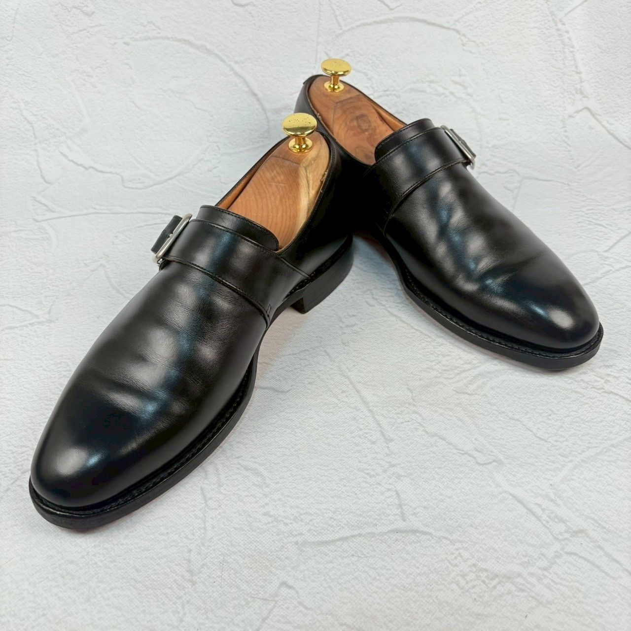 【良品】Church’s チャーチ WESTBURY ウエストバリー シングルモンク プレーン ストラップ シルバー金具 黒 ブラック UK6.5 / 25.0cm【W3343】