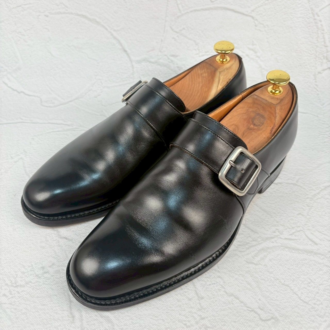 【良品】Church’s チャーチ WESTBURY ウエストバリー シングルモンク プレーン ストラップ シルバー金具 黒 ブラック UK6.5 / 25.0cm【W3343】