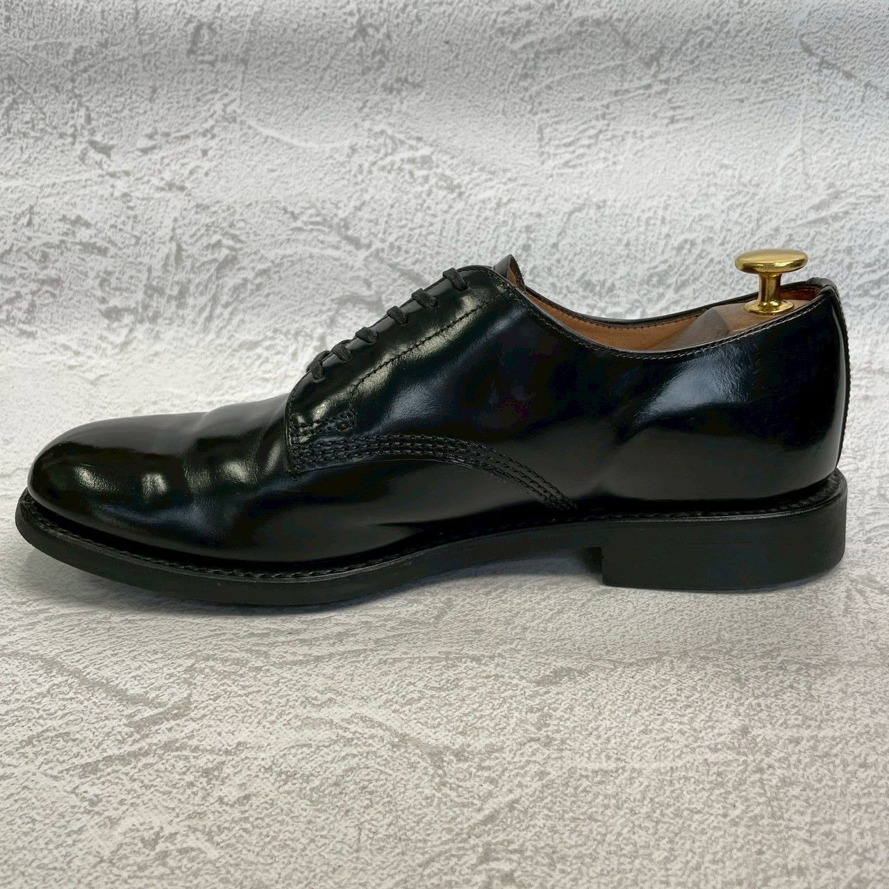 【良品】SANDERS サンダース 1384 OFFICER SERVICE SHOES ミリタリー サービスシューズ オフィサーシューズ 黒 ブラック UK7 / 26~26.5cm【W3359】