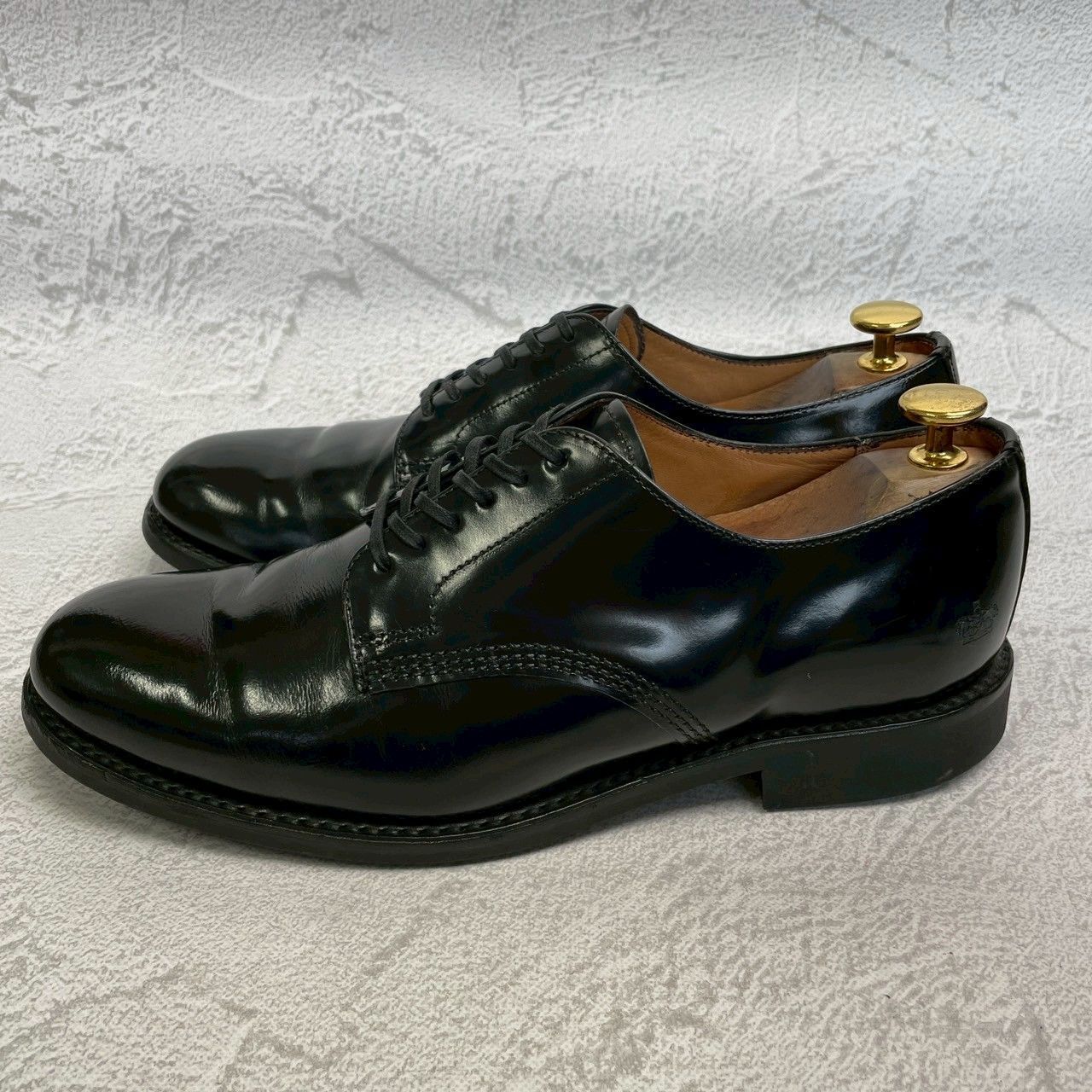 【良品】SANDERS サンダース 1384 OFFICER SERVICE SHOES ミリタリー サービスシューズ オフィサーシューズ 黒 ブラック UK7 / 26~26.5cm【W3359】