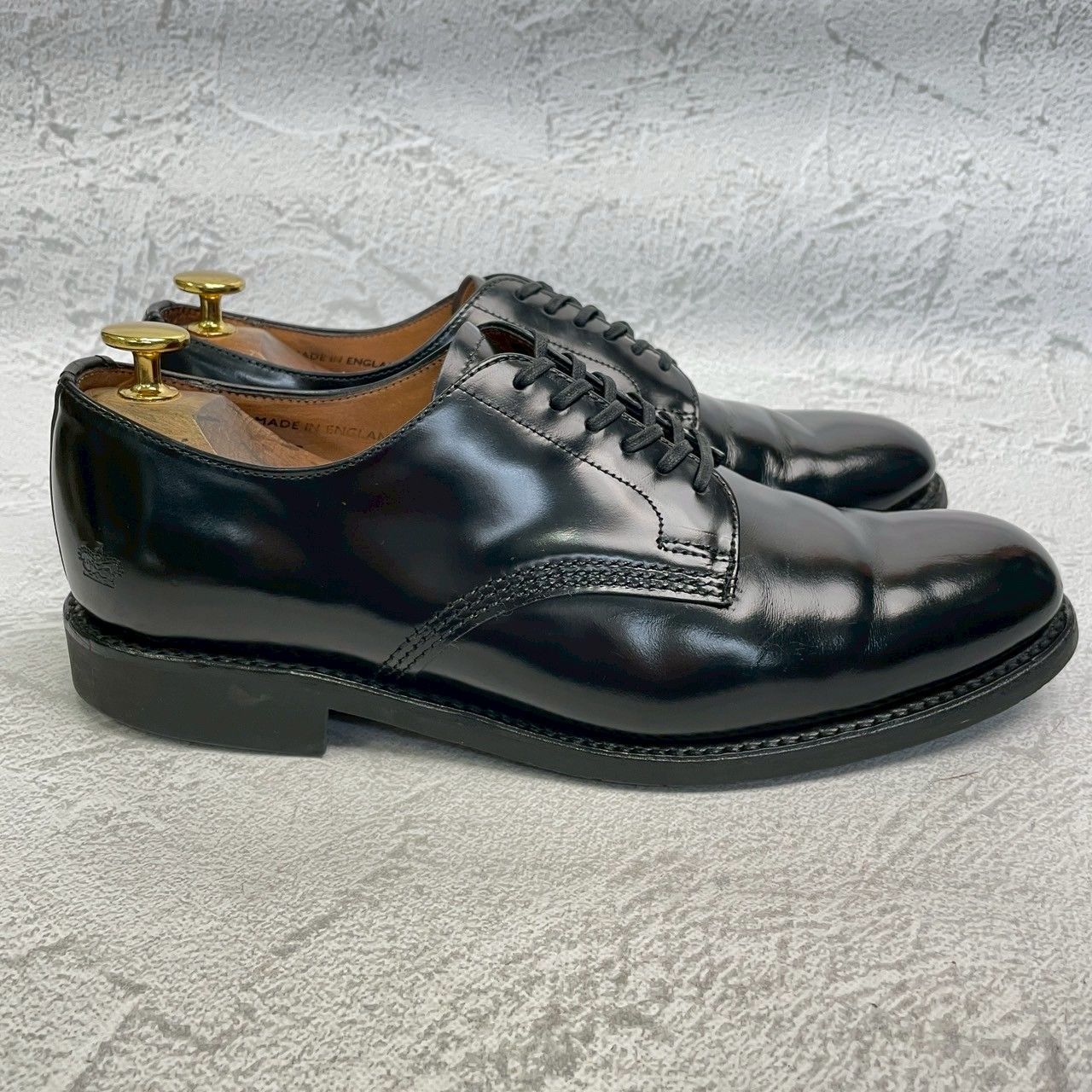 【良品】SANDERS サンダース 1384 OFFICER SERVICE SHOES ミリタリー サービスシューズ オフィサーシューズ 黒 ブラック UK7 / 26~26.5cm【W3359】