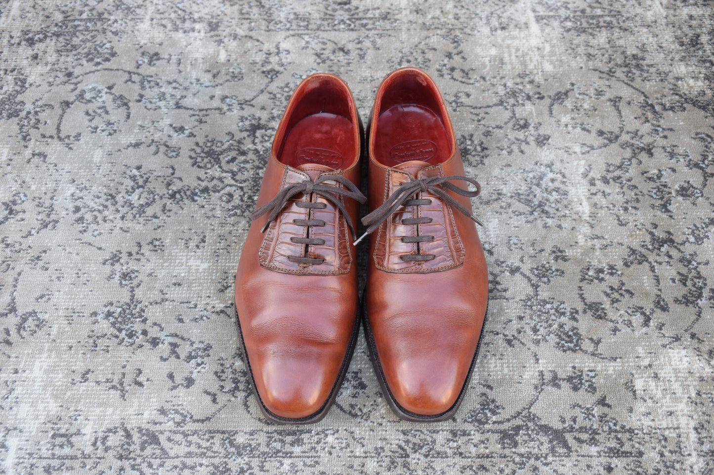 【リフト交換済み】Crockett&Jones クロケットアンドジョーンズ REGENT レジェンド プレーン 内羽根 リザード 切替 茶 ブラウン UK6 / 24.5cm【W2771】