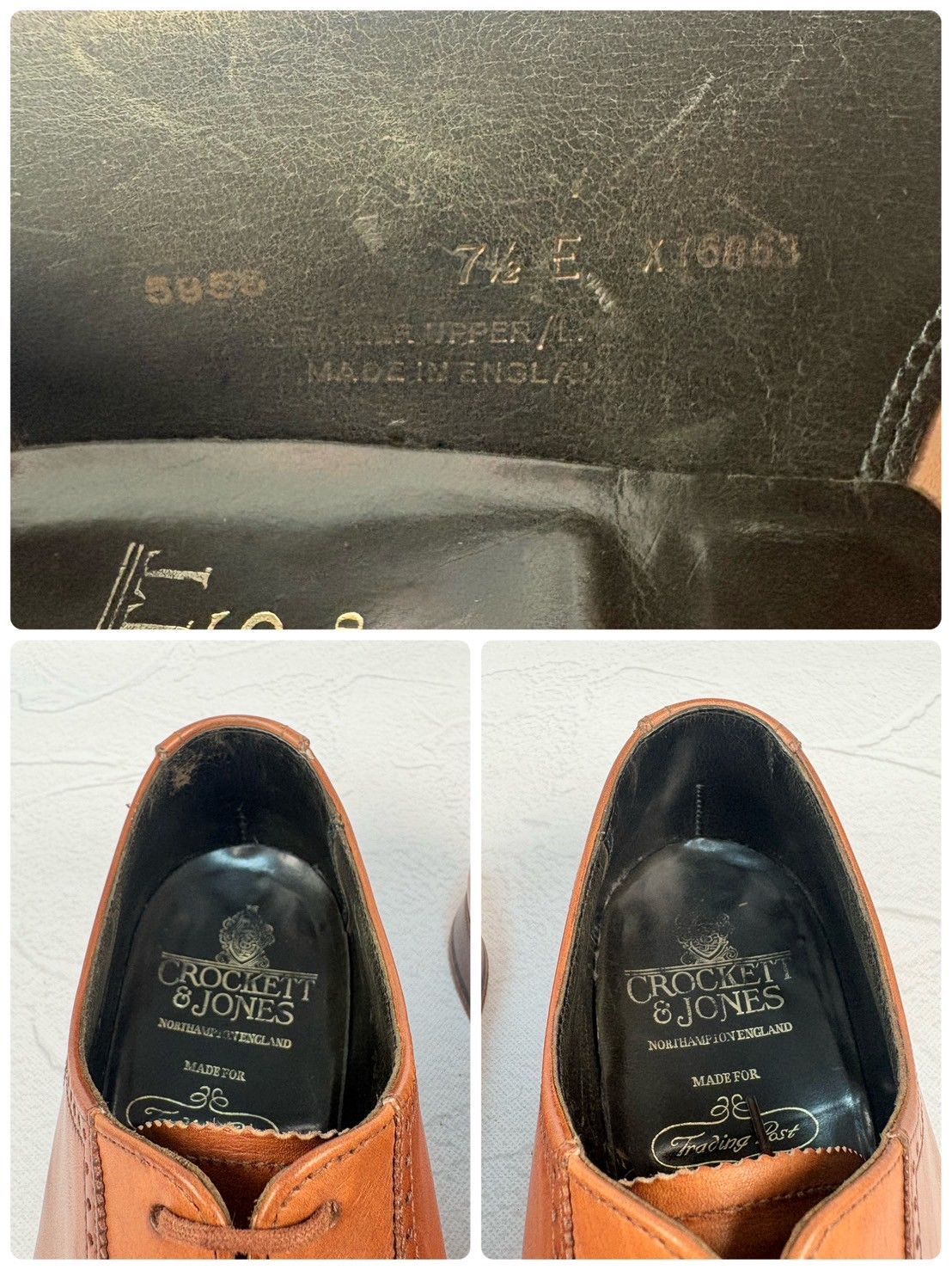 【良品】Crockett&Jones クロケットアンドジョーンズ ウイングチップ クォーターブローグ 内羽根 茶 ブラウン UK7.5 / 26.0cm【W3352】