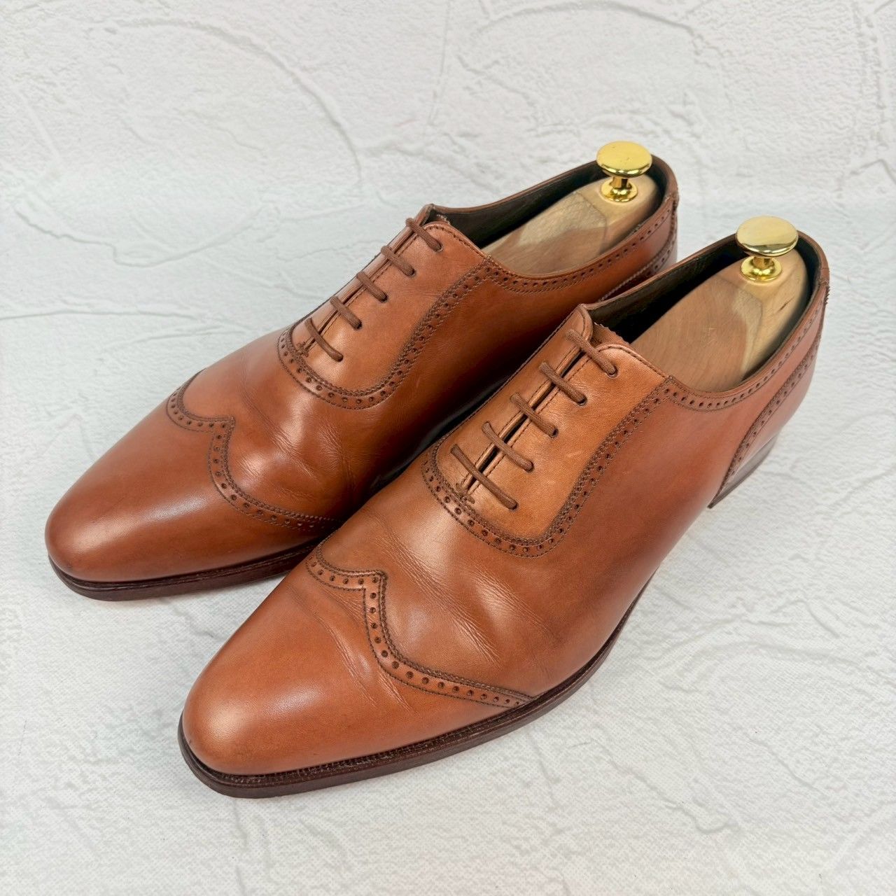 【良品】Crockett&Jones クロケットアンドジョーンズ ウイングチップ クォーターブローグ 内羽根 茶 ブラウン UK7.5 / 26.0cm【W3352】