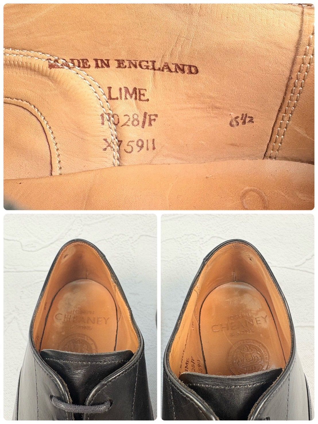 【美品 ソール修理済み】JOSEPH CHEANEY&SONS ジョセフチーニーアンドサンズ LIME ライム ストレート 内羽根 黒 ブラック UK6.5 / 25.5cm【W3342】