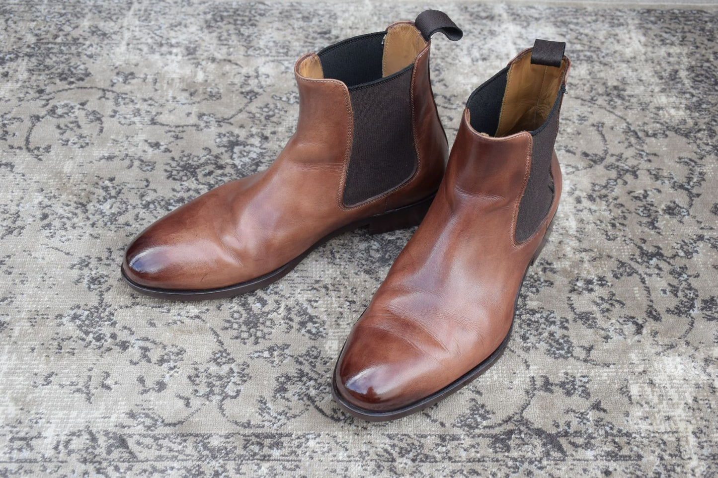 【良品】ACE MARKS エースマークス サイドゴアブーツ チェルシーブーツ プルストラップ パティーヌ 茶 ブラウン UK6.5 / 25cm【W3372】