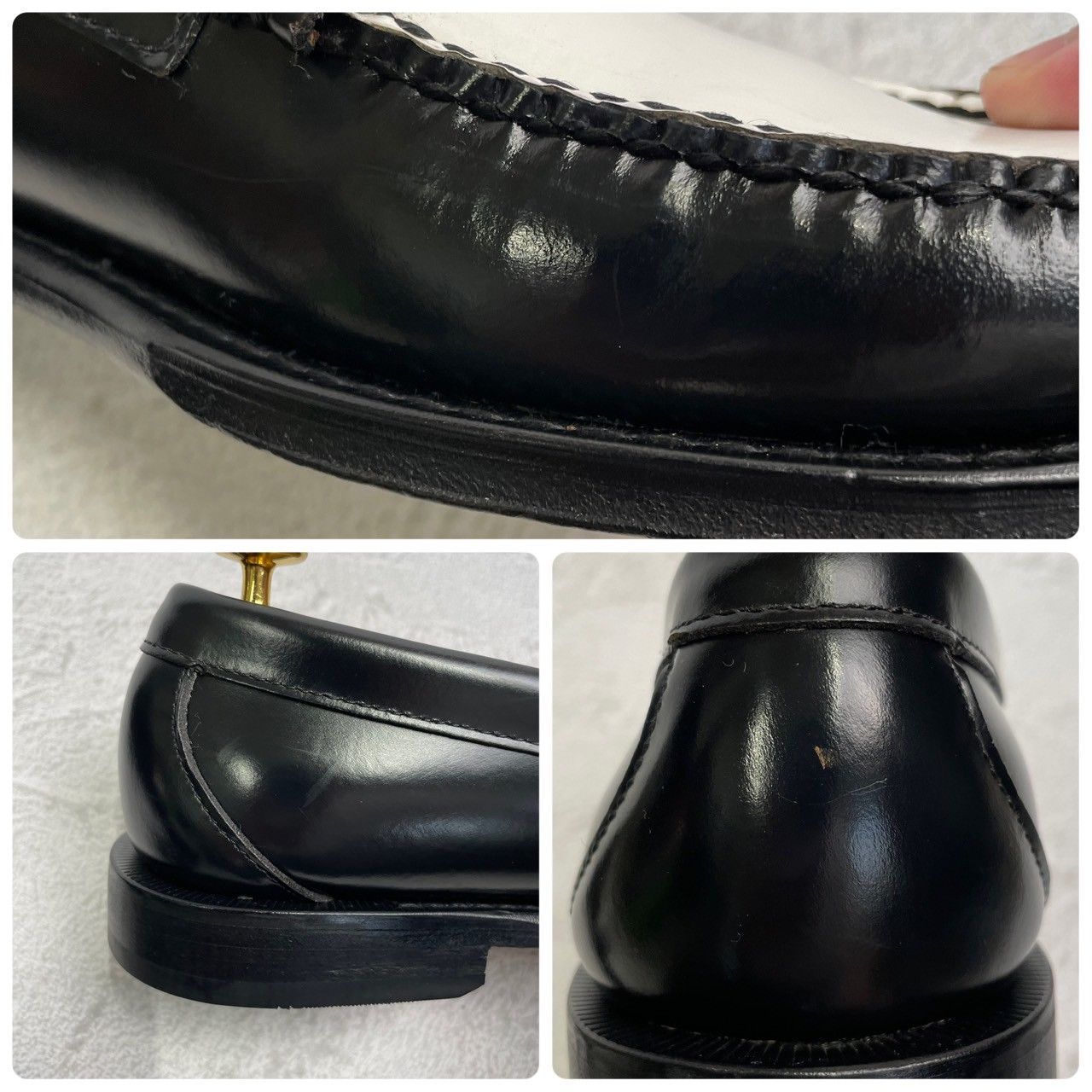 【美品】G.H.BASS ジーエイチバス BA11010H LARSON ラーソン コインローファー バイカラー 黒 ブラック 白 ホワイト UK7.5 / US8.5 / EU41.5 / 26cm【W3370】
