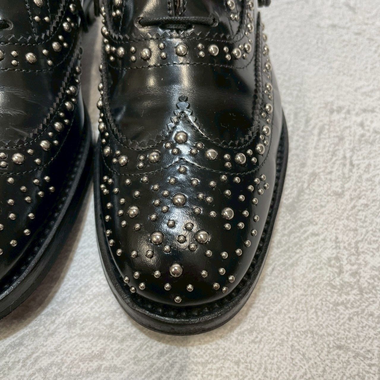【美品】CHURCH'S チャーチ BURWOOD MET バーウッドメット ウイング 内羽根 スタッズ プラダ 黒 ブラック EU35.5 / 約22.5cm【W3356】