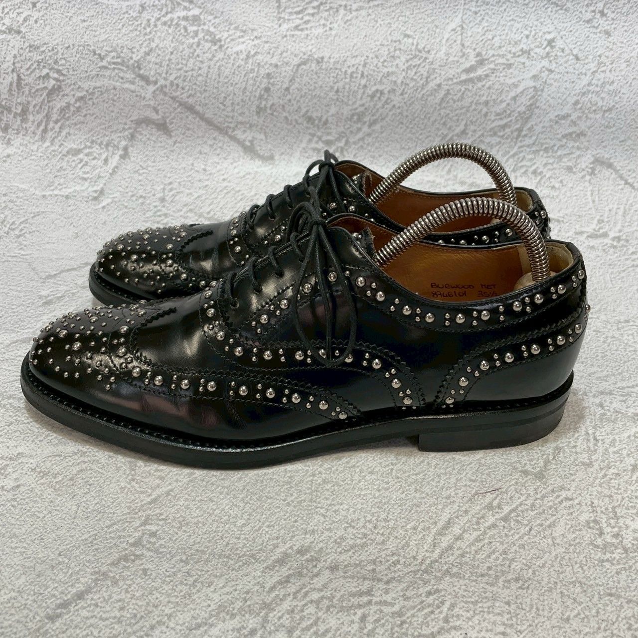 【美品】CHURCH'S チャーチ BURWOOD MET バーウッドメット ウイング 内羽根 スタッズ プラダ 黒 ブラック EU35.5 / 約22.5cm【W3356】