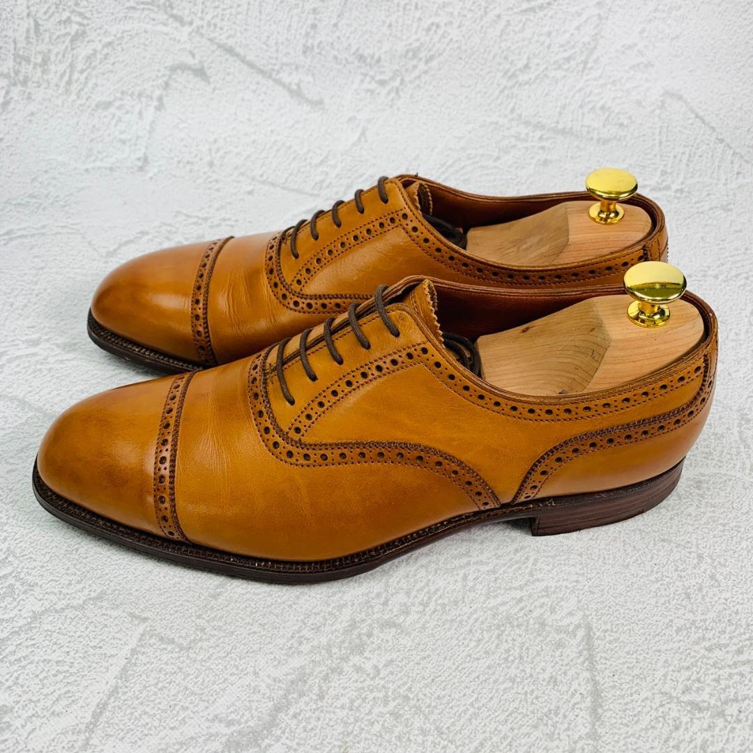 【美品】Crockett&Jones クロケットアンドジョーンズ パンチドキャップ 内羽根 伏せ縫い ハンドグレード 茶 ライトブラウン UK6.5 / 25cm【W2779】
