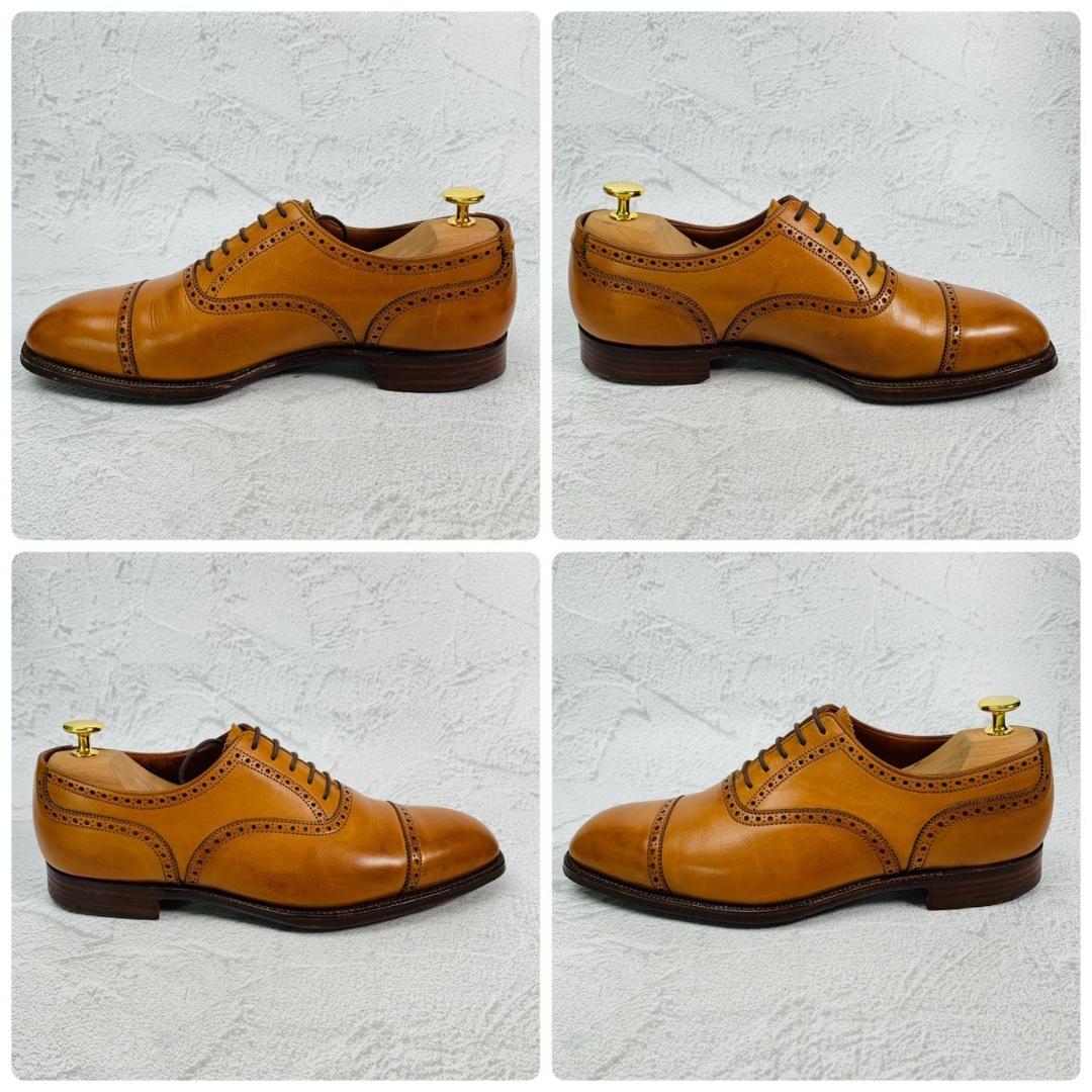 【美品】Crockett&Jones クロケットアンドジョーンズ パンチドキャップ 内羽根 伏せ縫い ハンドグレード 茶 ライトブラウン UK6.5 / 25cm【W2779】