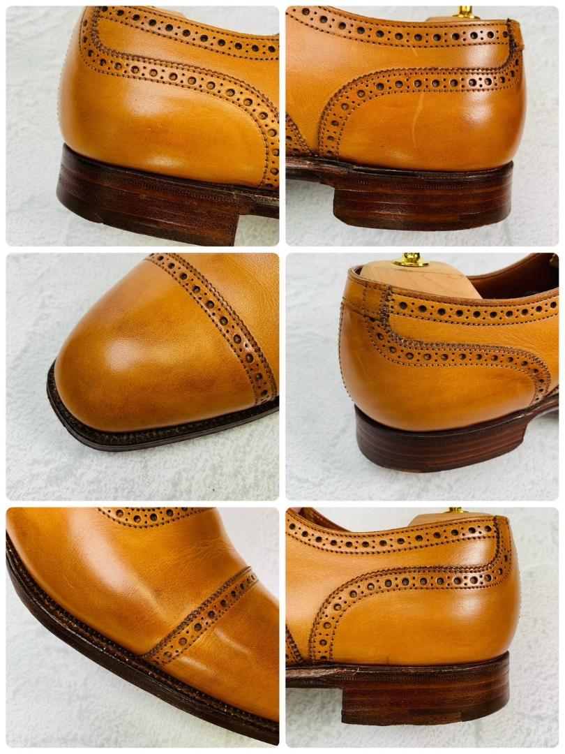 【美品】Crockett&Jones クロケットアンドジョーンズ パンチドキャップ 内羽根 伏せ縫い ハンドグレード 茶 ライトブラウン UK6.5 / 25cm【W2779】