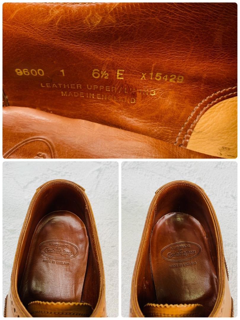 【美品】Crockett&Jones クロケットアンドジョーンズ パンチドキャップ 内羽根 伏せ縫い ハンドグレード 茶 ライトブラウン UK6.5 / 25cm【W2779】