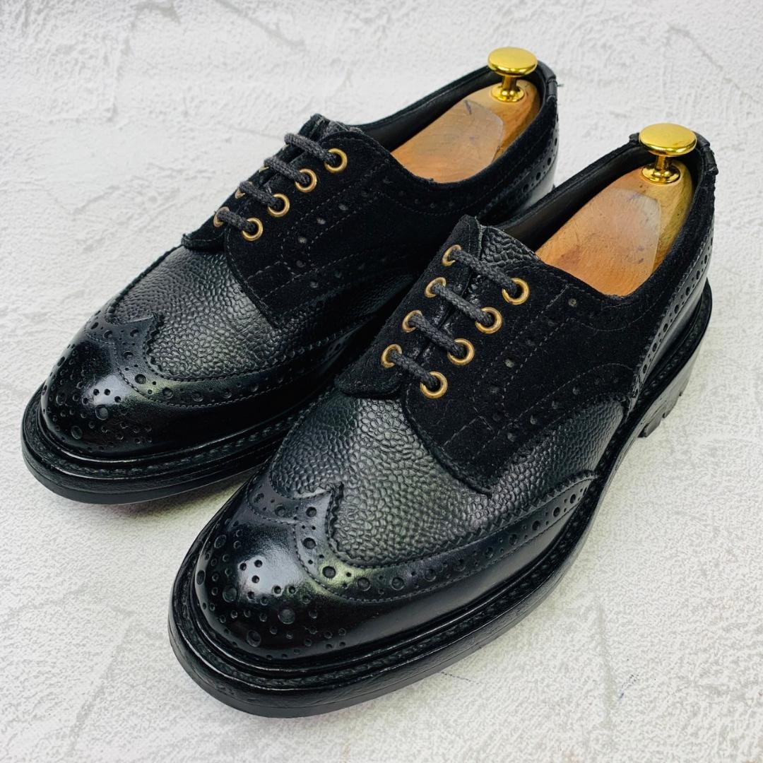 Tricker's トリッカーズ BOURTON バートン ウイング 外羽根 グレインレザー スエード コマンドソール 黒 ブラック BLACK UK6相当 / 24.5cm【W2861】