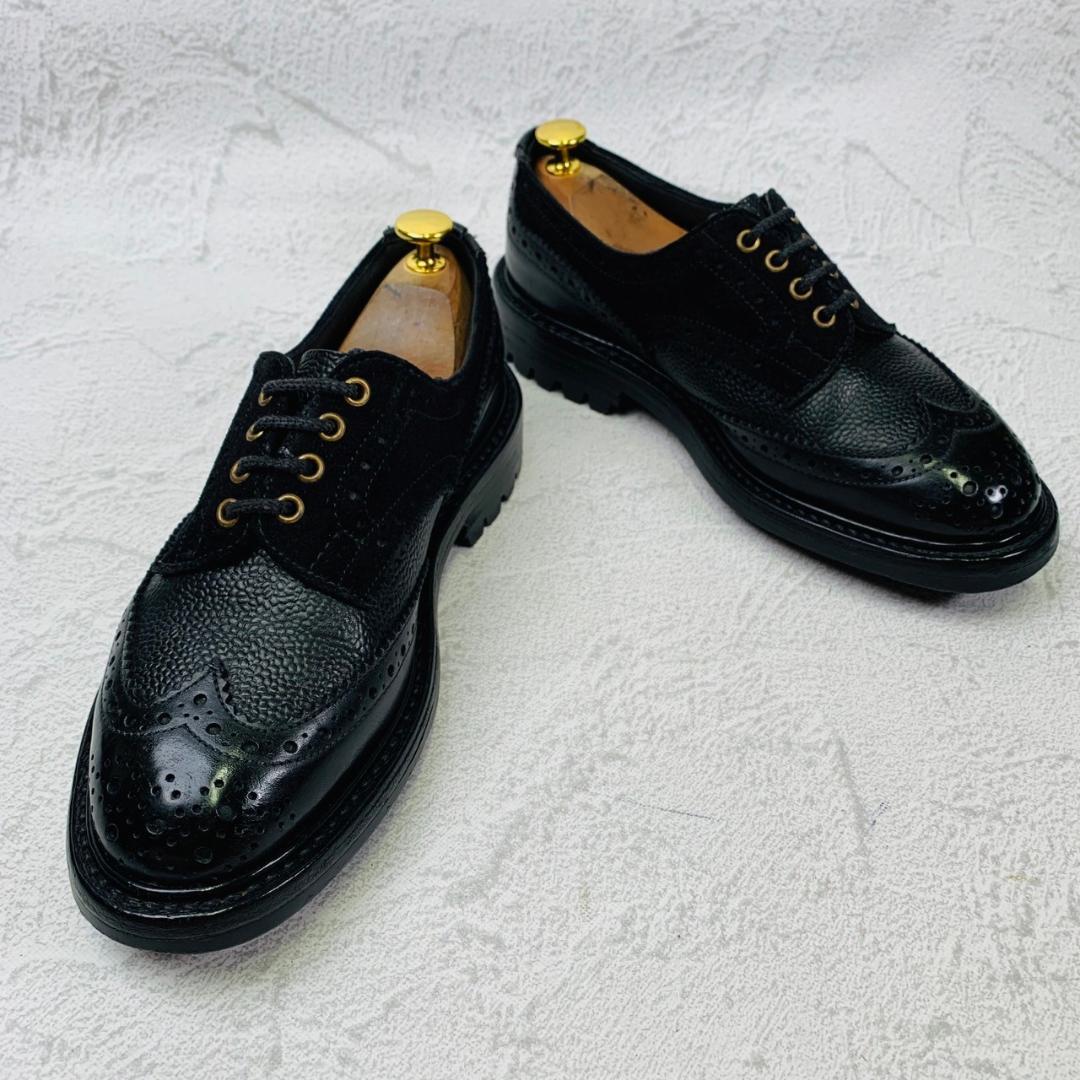 Tricker's トリッカーズ BOURTON バートン ウイング 外羽根 グレインレザー スエード コマンドソール 黒 ブラック BLACK UK6相当 / 24.5cm【W2861】