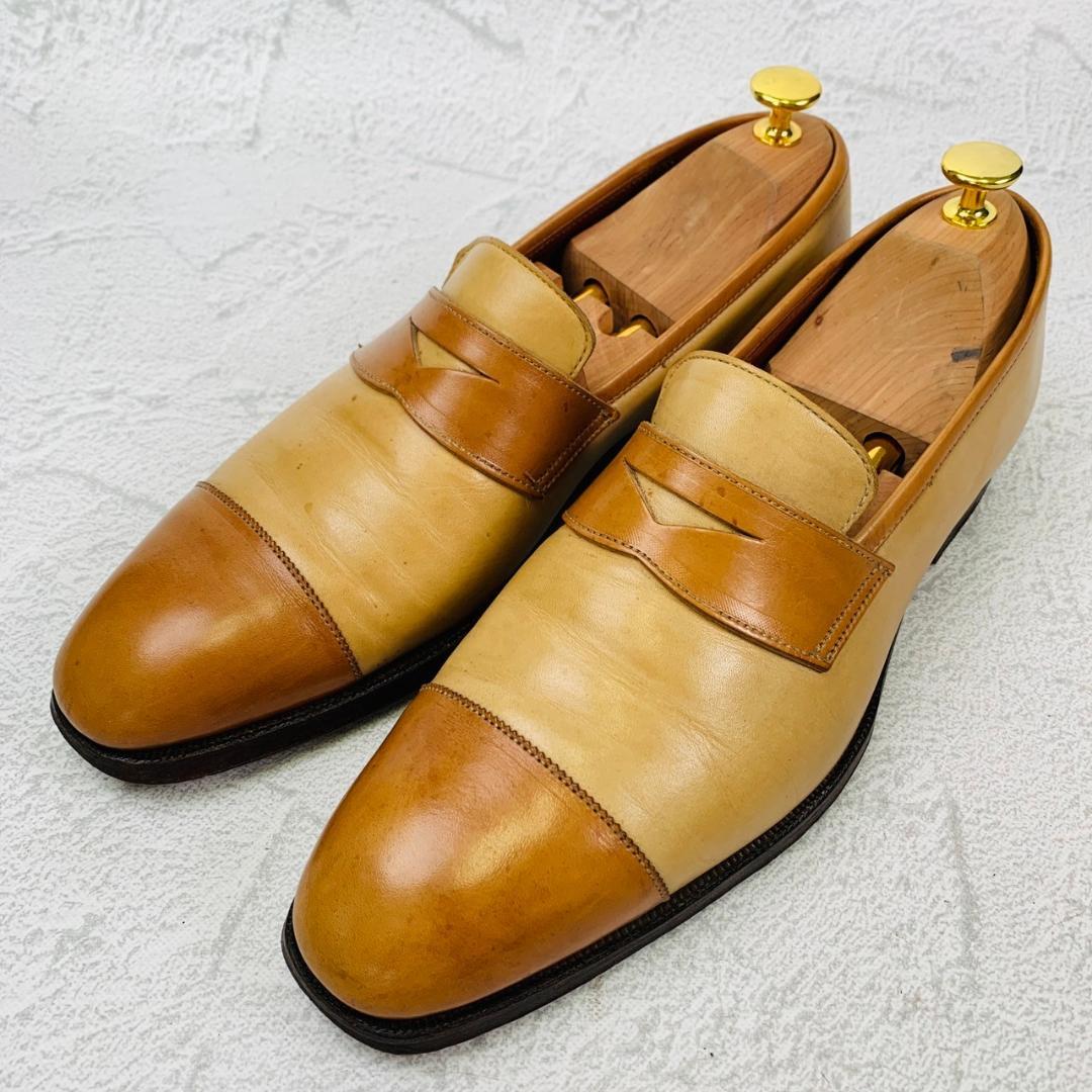 Crockett&Jones クロケットアンドジョーンズ ACTON アクトン バイカラー コインローファー 茶 ライトブラウン ベージュ UK7.5 / 26cm【W2760】