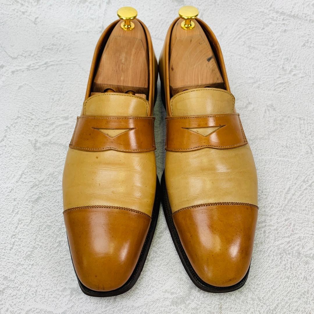 Crockett&Jones クロケットアンドジョーンズ ACTON アクトン バイカラー コインローファー 茶 ライトブラウン ベージュ UK7.5 / 26cm【W2760】