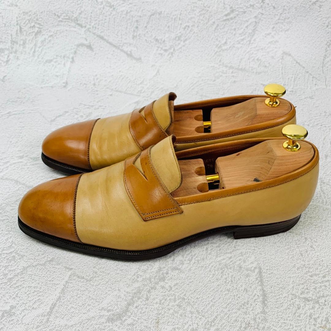 Crockett&Jones クロケットアンドジョーンズ ACTON アクトン バイカラー コインローファー 茶 ライトブラウン ベージュ UK7.5 / 26cm【W2760】