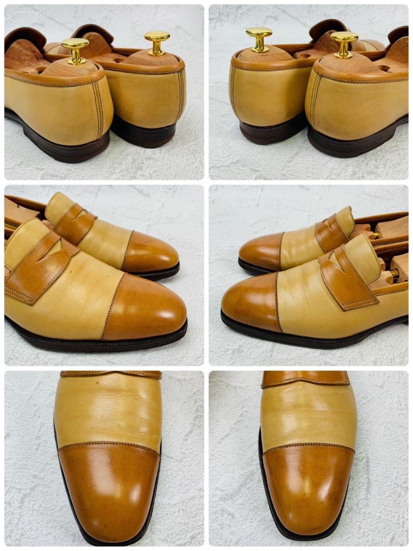 Crockett&Jones クロケットアンドジョーンズ ACTON アクトン バイカラー コインローファー 茶 ライトブラウン ベージュ UK7.5 / 26cm【W2760】