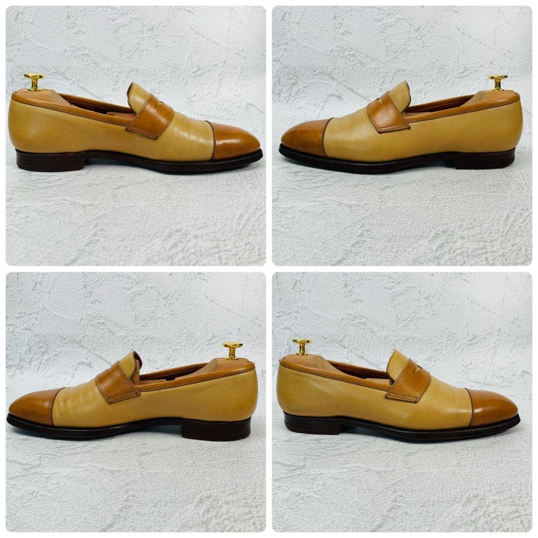 Crockett&Jones クロケットアンドジョーンズ ACTON アクトン バイカラー コインローファー 茶 ライトブラウン ベージュ UK7.5 / 26cm【W2760】