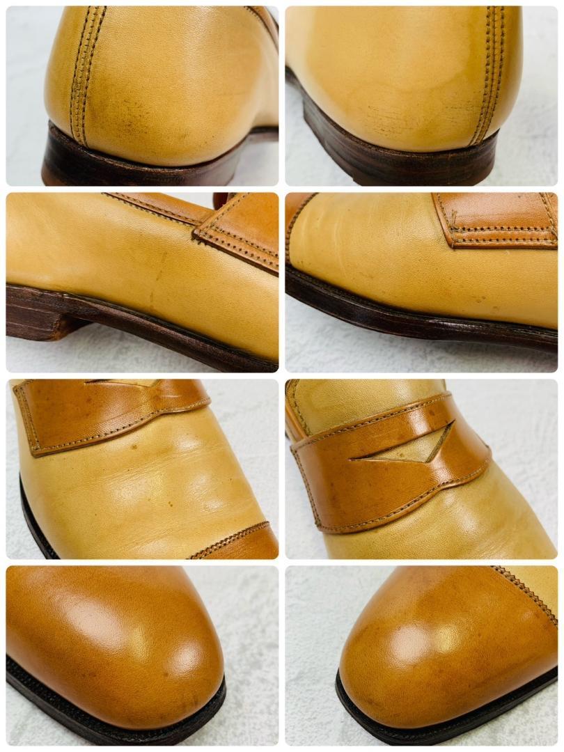 Crockett&Jones クロケットアンドジョーンズ ACTON アクトン バイカラー コインローファー 茶 ライトブラウン ベージュ UK7.5 / 26cm【W2760】