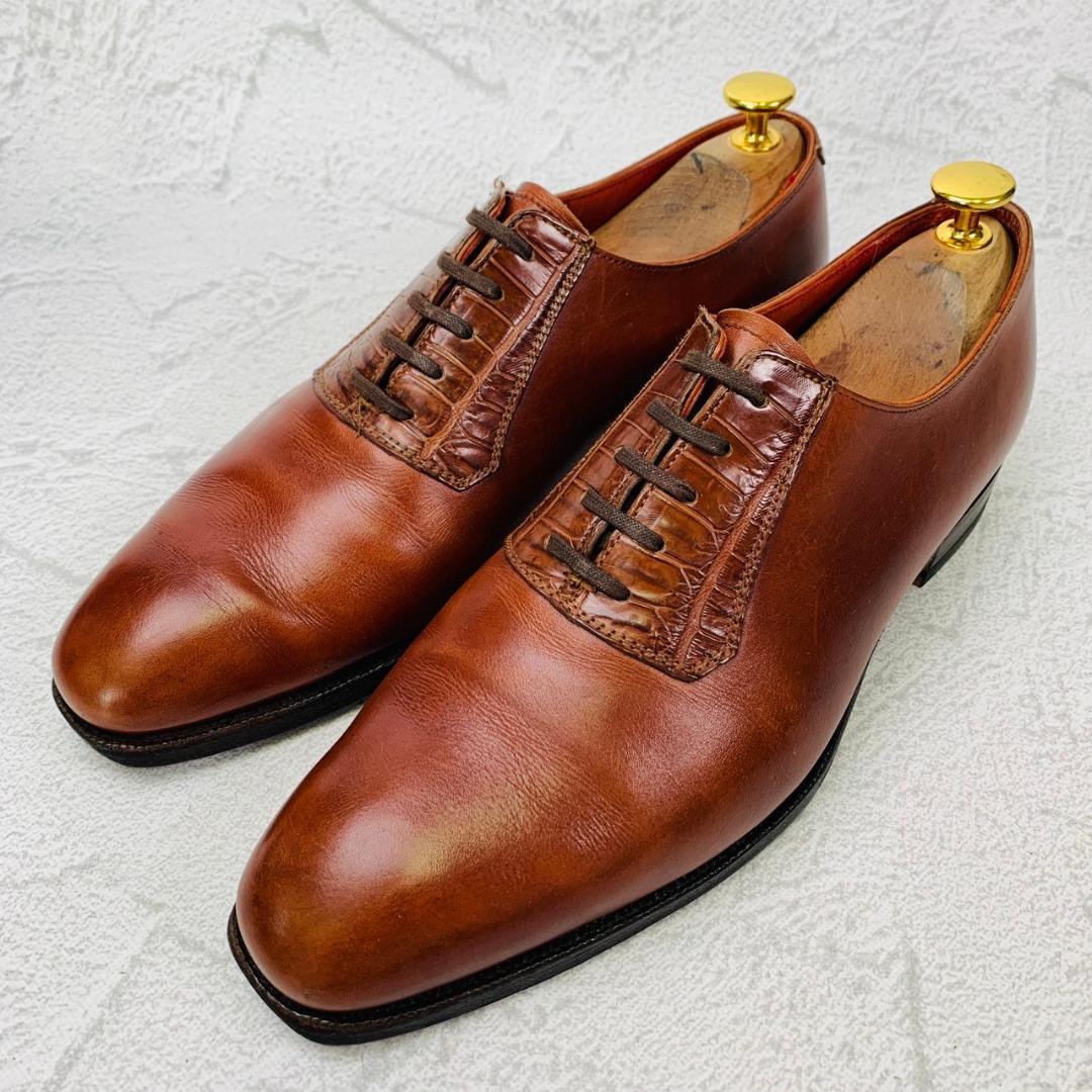 【リフト交換済み】Crockett&Jones クロケットアンドジョーンズ REGENT レジェンド プレーン 内羽根 リザード 切替 茶 ブラウン UK6 / 24.5cm【W2771】