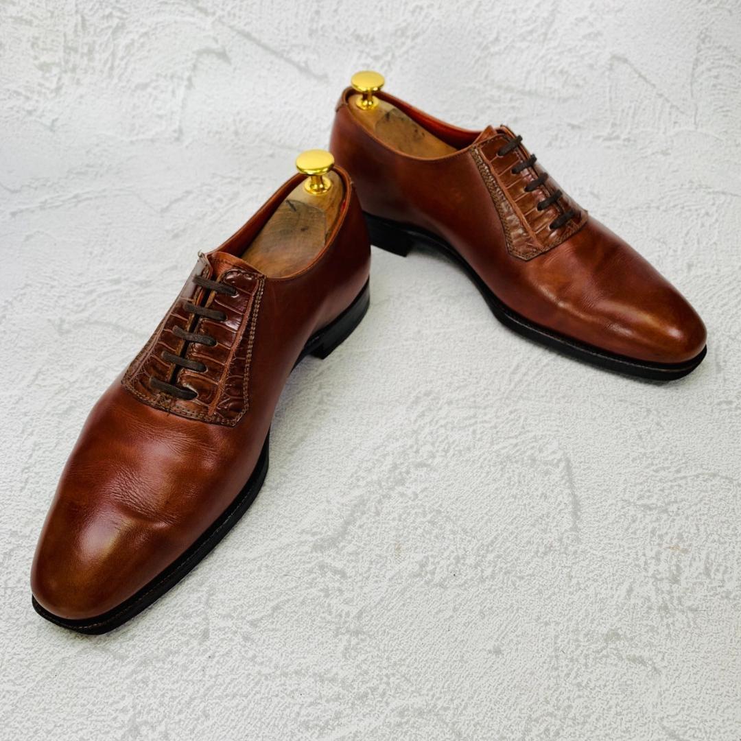 【リフト交換済み】Crockett&Jones クロケットアンドジョーンズ REGENT レジェンド プレーン 内羽根 リザード 切替 茶 ブラウン UK6 / 24.5cm【W2771】