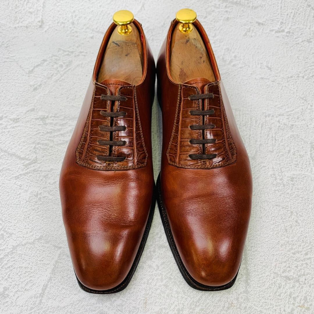 【リフト交換済み】Crockett&Jones クロケットアンドジョーンズ REGENT レジェンド プレーン 内羽根 リザード 切替 茶 ブラウン UK6 / 24.5cm【W2771】