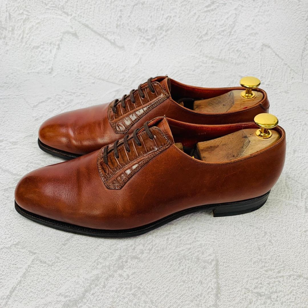 【リフト交換済み】Crockett&Jones クロケットアンドジョーンズ REGENT レジェンド プレーン 内羽根 リザード 切替 茶 ブラウン UK6 / 24.5cm【W2771】