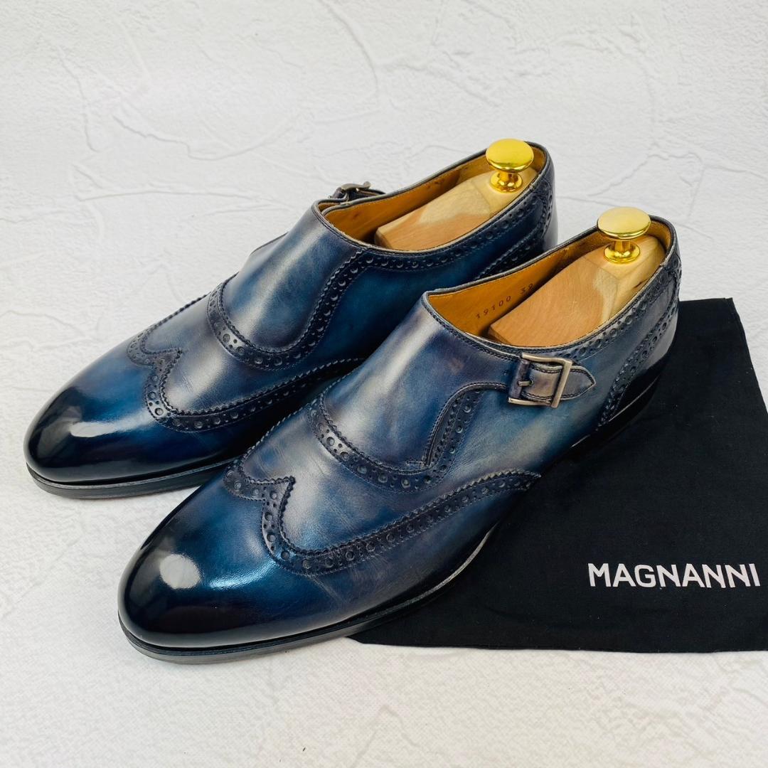 【美品・希少】マグナーニ パティーヌ シングルモンク ウイング ブルー系 39