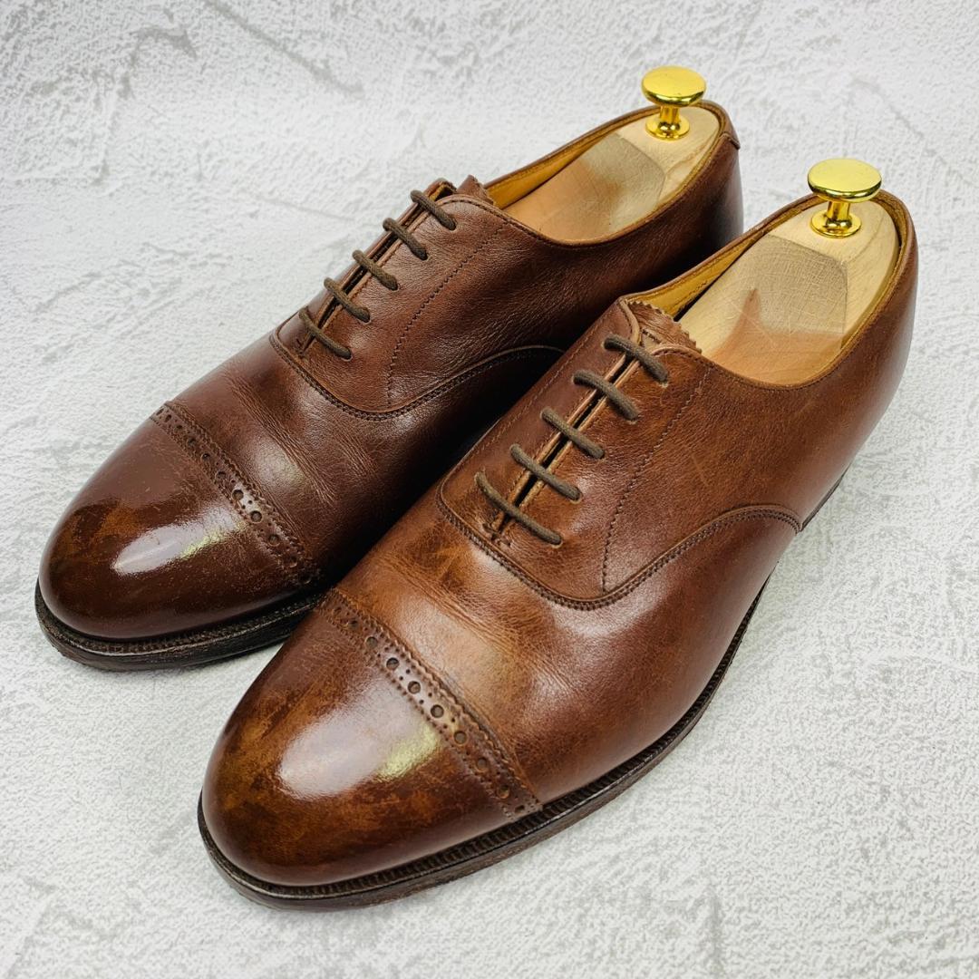 【希少】クロケットアンドジョーンズ パンチドキャップ 内羽根 茶 7.5【W2814】