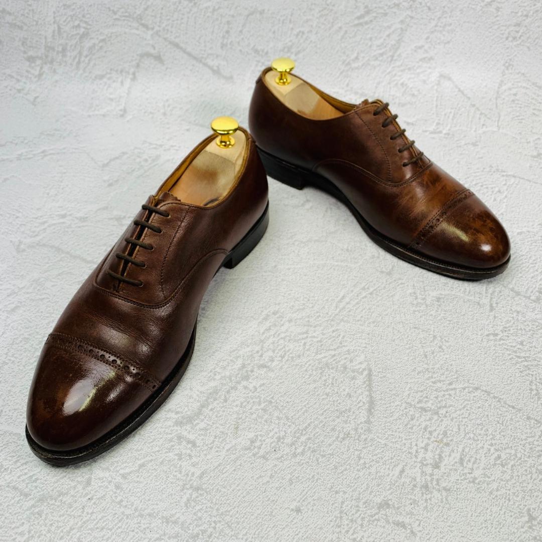 【希少】クロケットアンドジョーンズ パンチドキャップ 内羽根 茶 7.5【W2814】