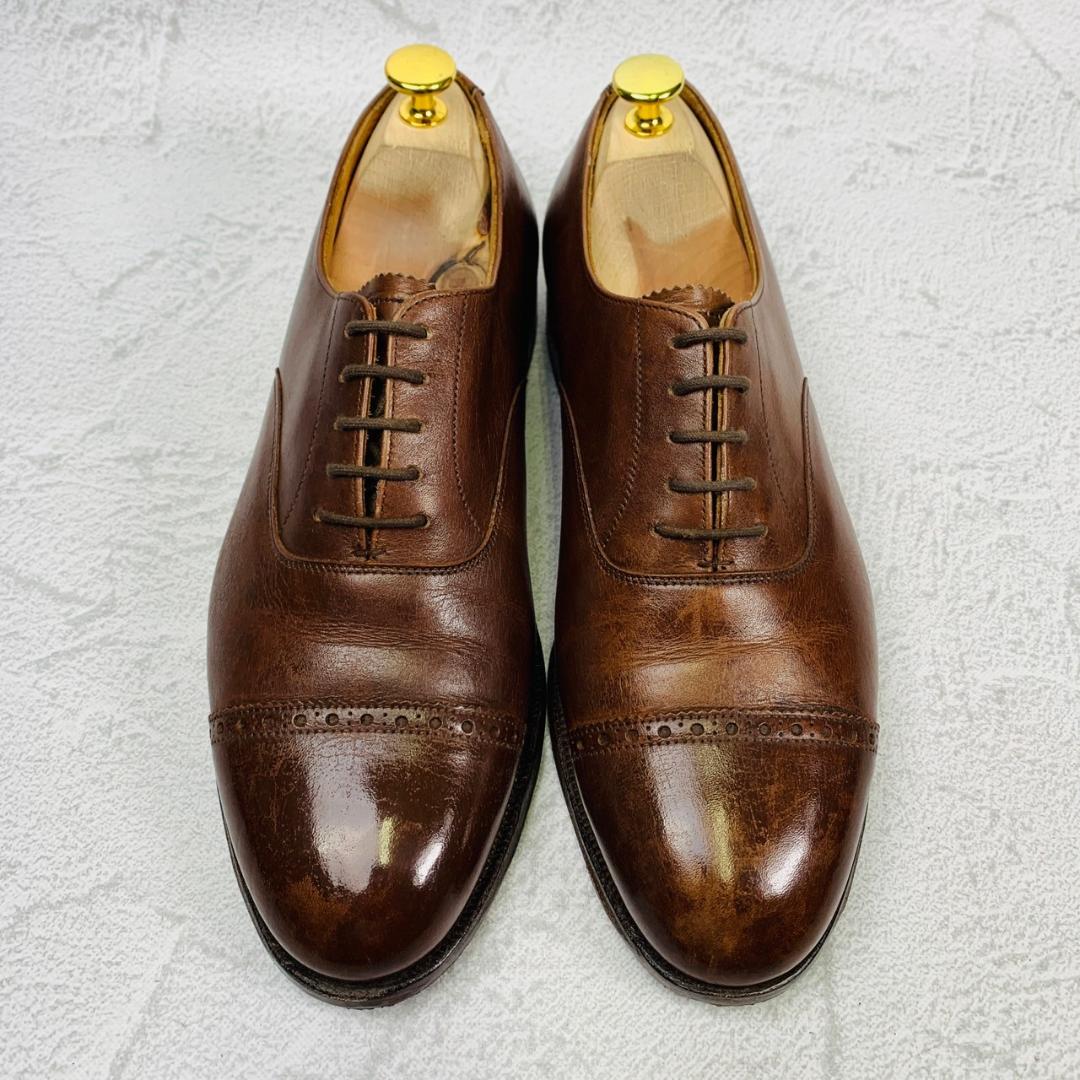 【希少】クロケットアンドジョーンズ パンチドキャップ 内羽根 茶 7.5【W2814】