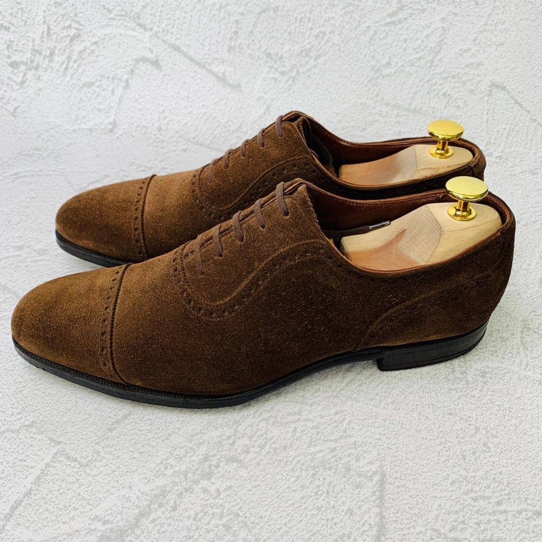 【良品】Crockett&Jones クロケットアンドジョーンズ ハンドグレードライン パンチドキャップ 内羽根 スエード 濃茶 ブラウン UK7.5 / 26cm【W2656】