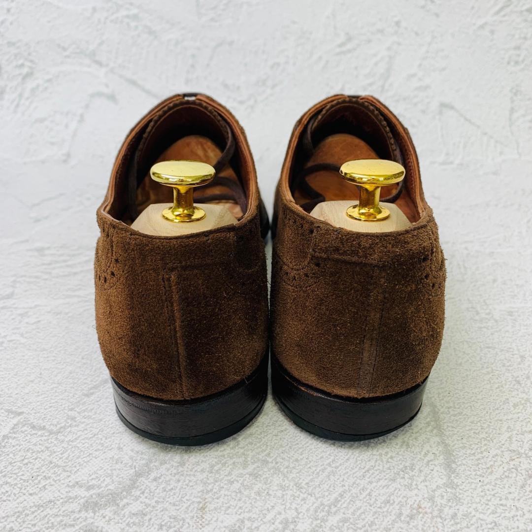 【良品】Crockett&Jones クロケットアンドジョーンズ ハンドグレードライン パンチドキャップ 内羽根 スエード 濃茶 ブラウン UK7.5 / 26cm【W2656】