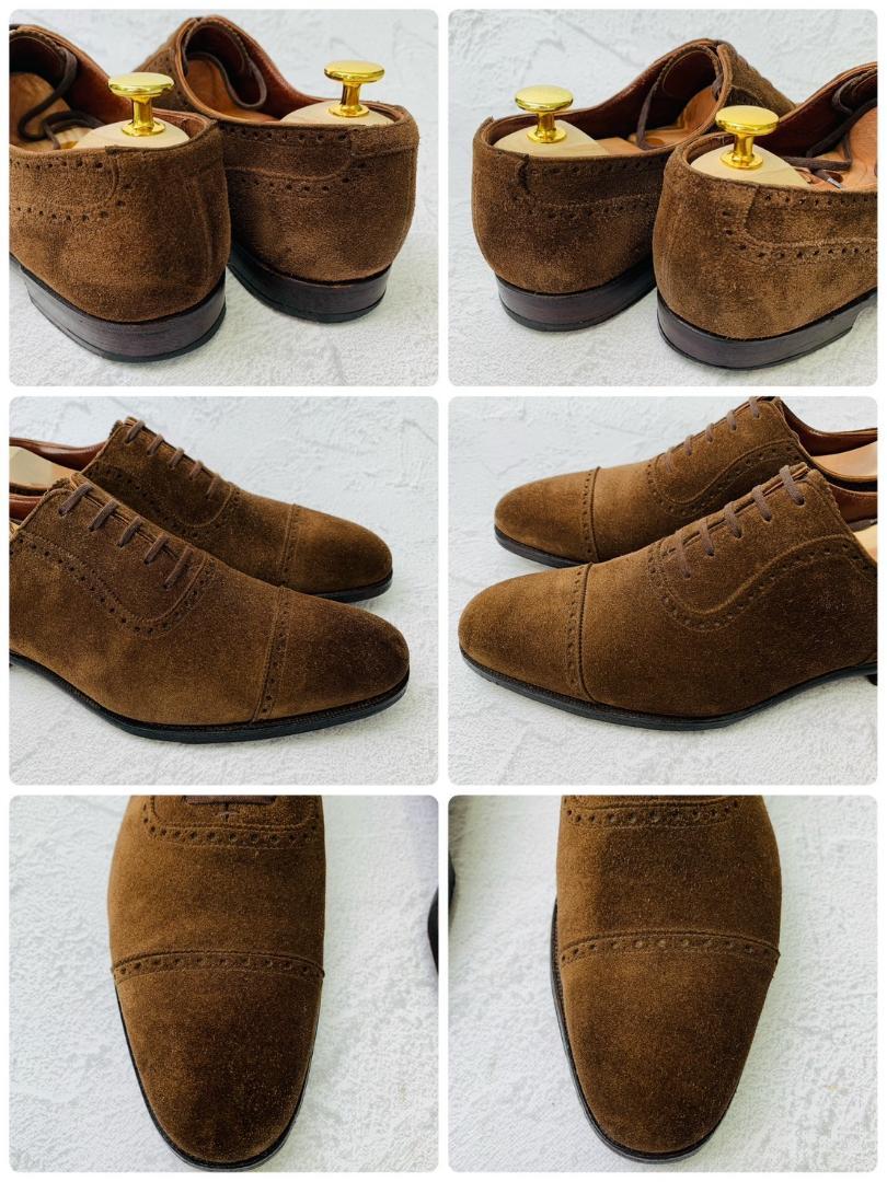 【良品】Crockett&Jones クロケットアンドジョーンズ ハンドグレードライン パンチドキャップ 内羽根 スエード 濃茶 ブラウン UK7.5 / 26cm【W2656】