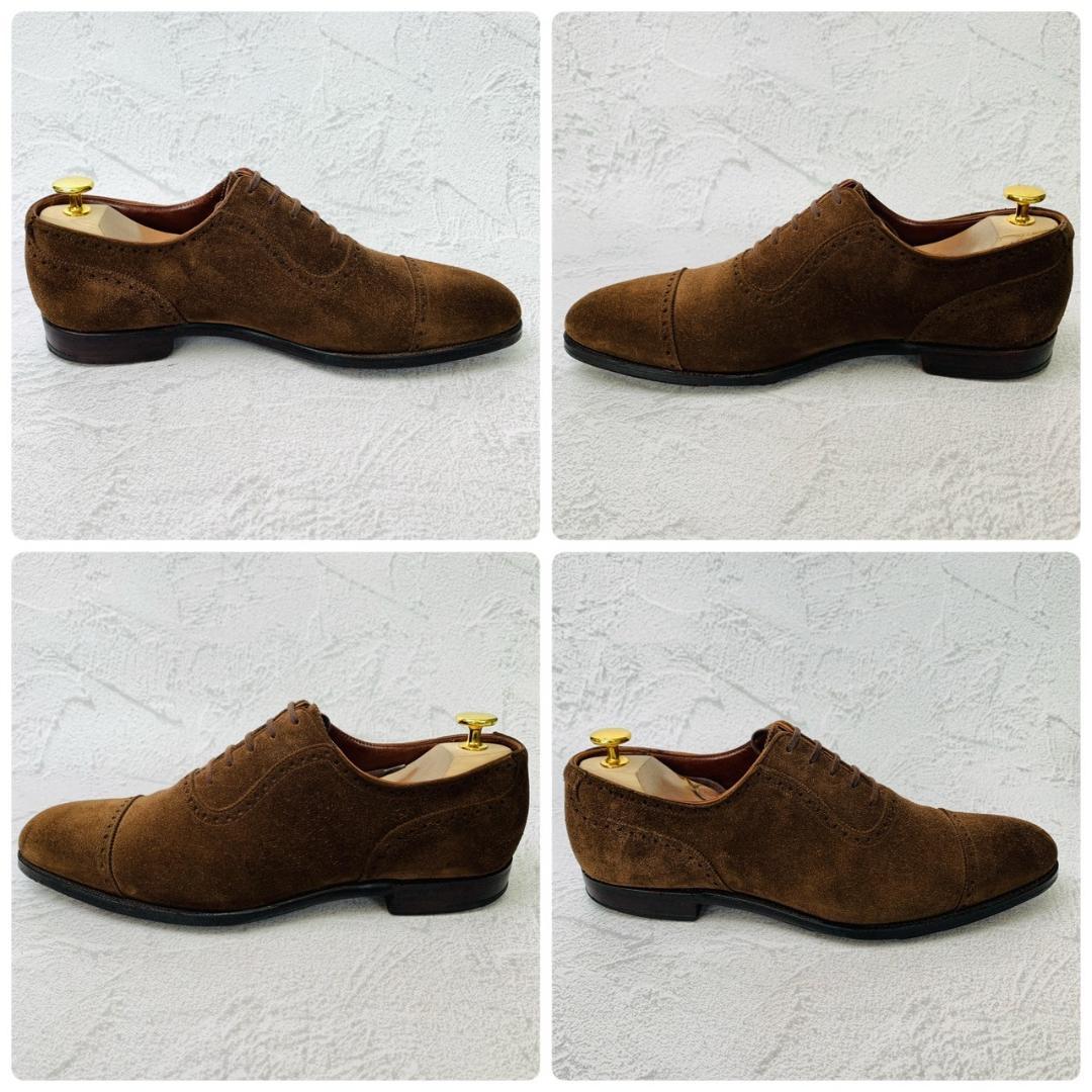 【良品】Crockett&Jones クロケットアンドジョーンズ ハンドグレードライン パンチドキャップ 内羽根 スエード 濃茶 ブラウン UK7.5 / 26cm【W2656】