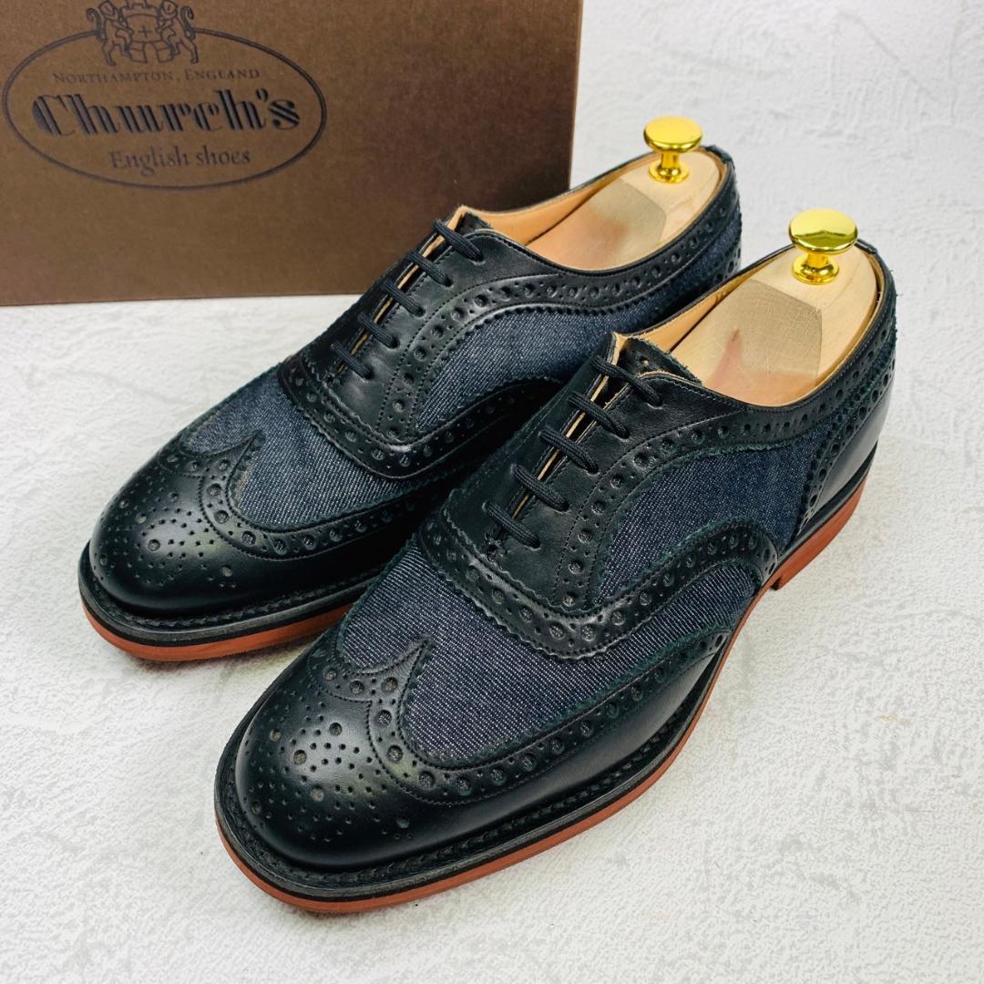 【美品】チャーチ DOWNTOWN ウイング バイカラー 黒 インディゴ 70