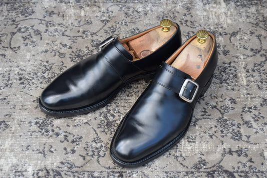 【良品】Church’s チャーチ WESTBURY ウエストバリー シングルモンク プレーン ストラップ シルバー金具 黒 ブラック UK6.5 / 25.0cm【W3343】