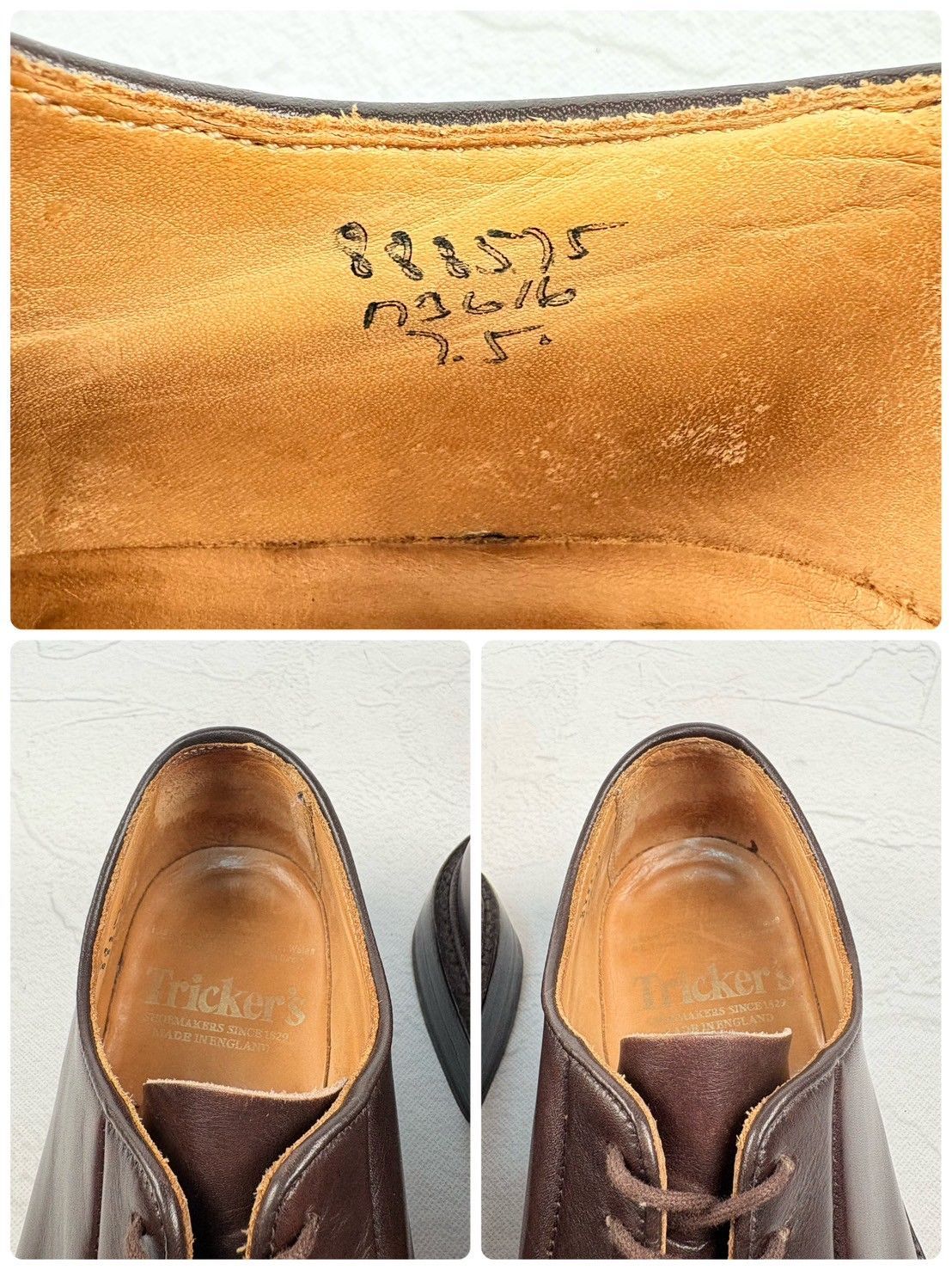 【美品】Tricker's トリッカーズ ROBERT ロバート 3616 ダービー 濃茶 7-5 プレーン 外羽根 [W3254]