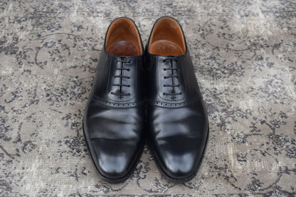 【良品 リフト交換済み】CROCKETT&JONES クロケットアンドジョーンズ MEDWAY メドウェイ プレーン 内羽根 サドル ブローグ UK8 / 26.5cm【W3357】