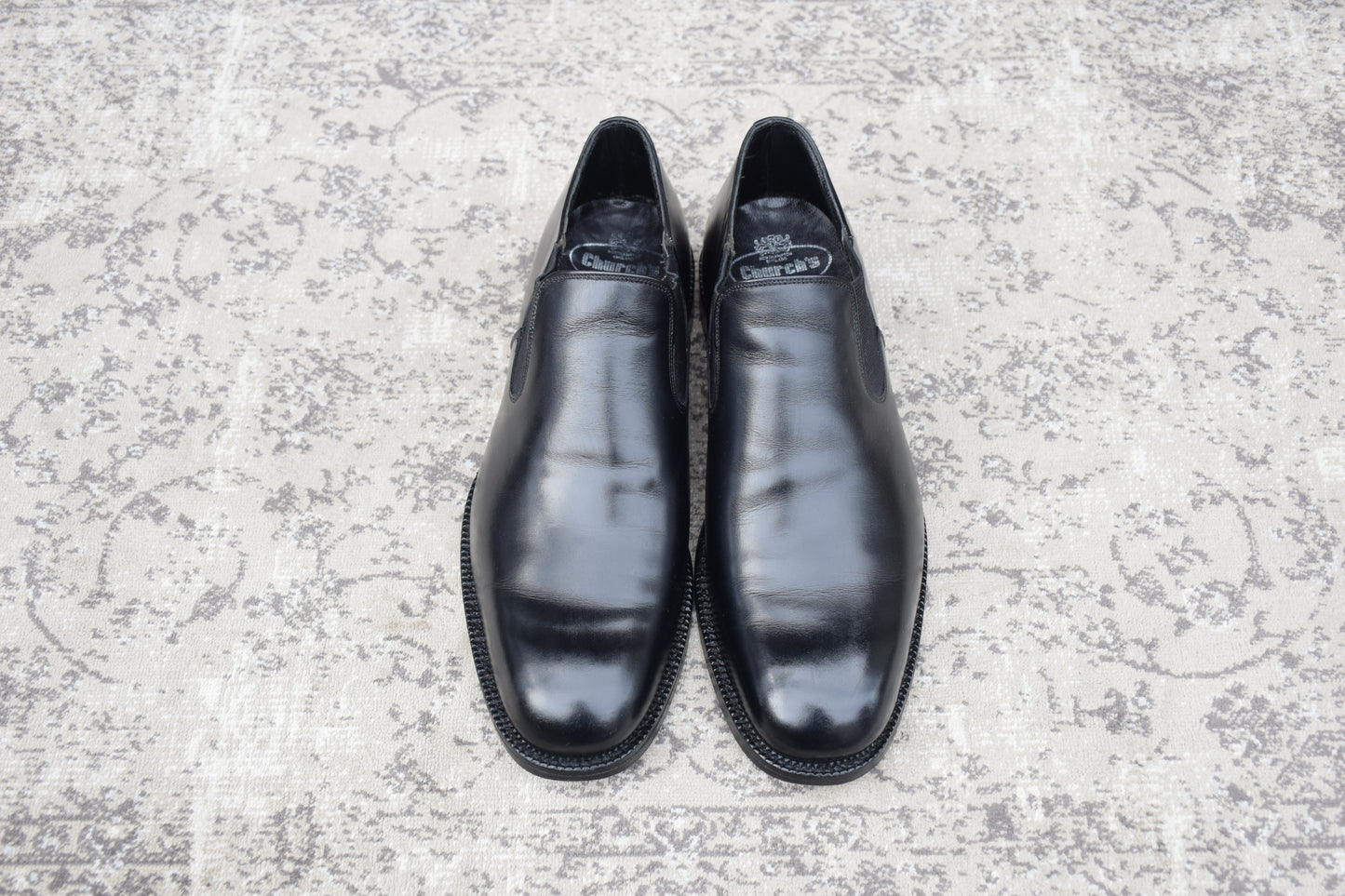 Excellent condition Church's Sidegoa semi-square plain low-top black sandals, size 80F, UK8, 26.5cm (W3419).