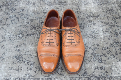 【美品】Crockett&Jones クロケットアンドジョーンズ パンチドキャップ 内羽根 伏せ縫い ハンドグレード 茶 ライトブラウン UK6.5 / 25cm【W2779】