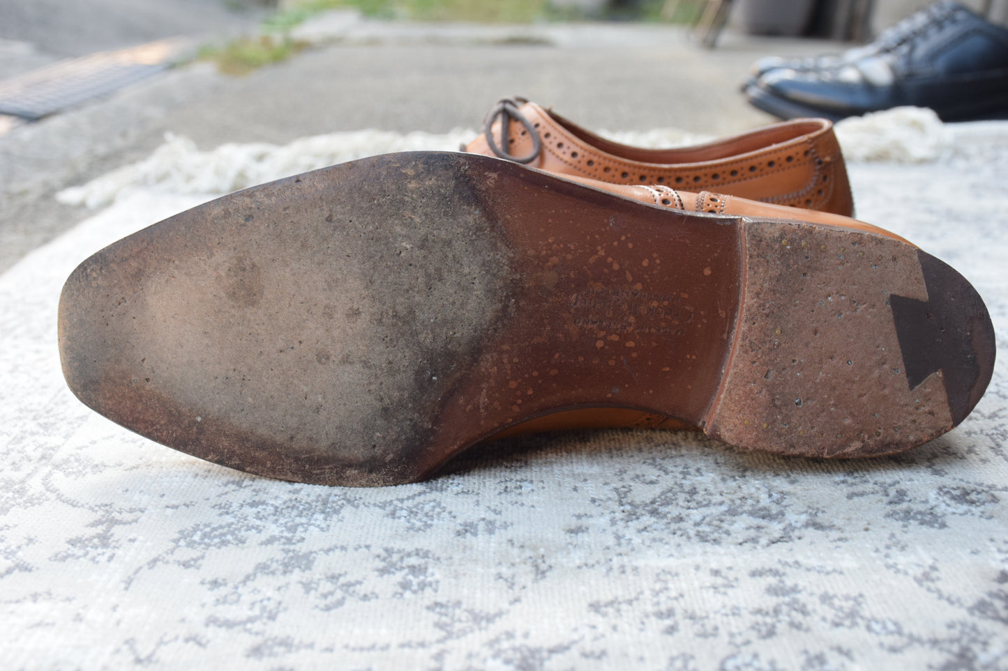 【美品】Crockett&Jones クロケットアンドジョーンズ パンチドキャップ 内羽根 伏せ縫い ハンドグレード 茶 ライトブラウン UK6.5 / 25cm【W2779】