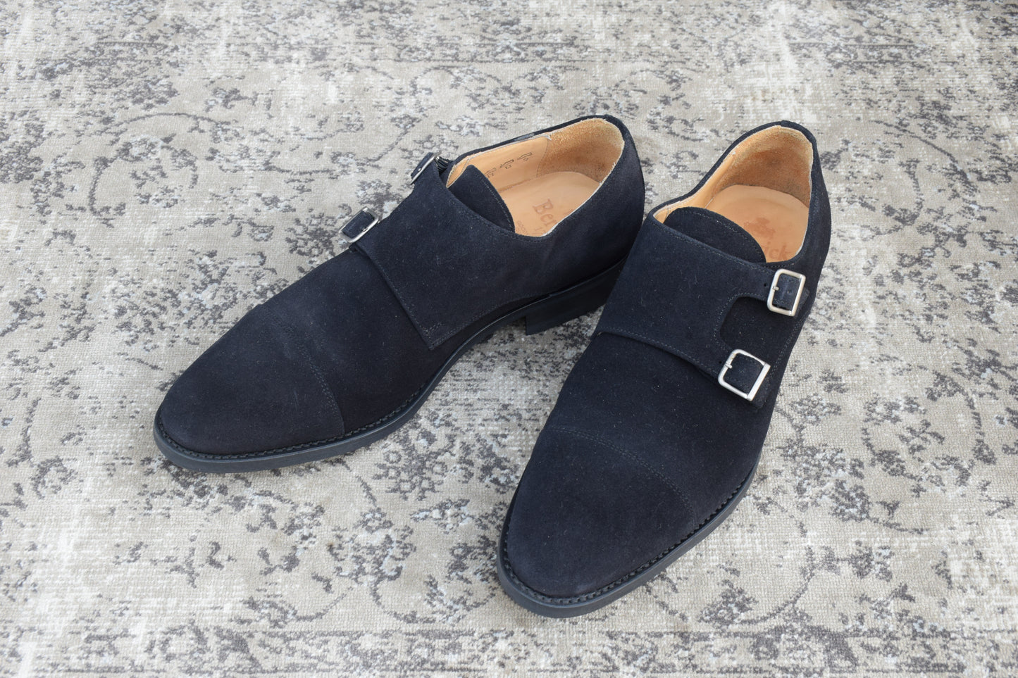 【美品】Berwick バーウィック 1168 Double Monk Strap ダブルモンクストラップ スエード 黒 ブラック UK8 / 27cm【W3390】