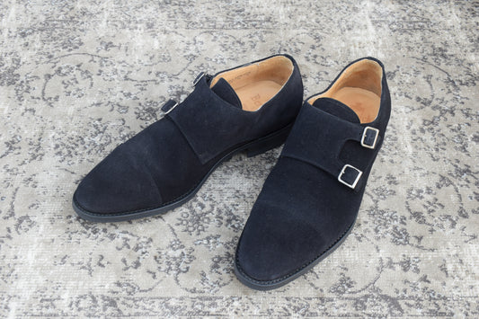 【美品】Berwick バーウィック 1168 Double Monk Strap ダブルモンクストラップ スエード 黒 ブラック UK8 / 27cm【W3390】