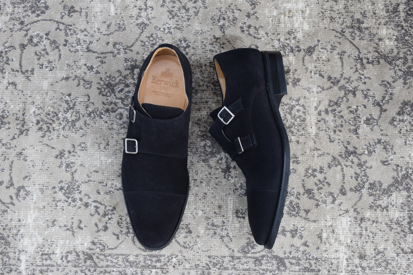 【美品】Berwick バーウィック 1168 Double Monk Strap ダブルモンクストラップ スエード 黒 ブラック UK8 / 27cm【W3390】