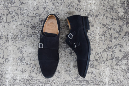 【美品】Berwick バーウィック 1168 Double Monk Strap ダブルモンクストラップ スエード 黒 ブラック UK8 / 27cm【W3390】