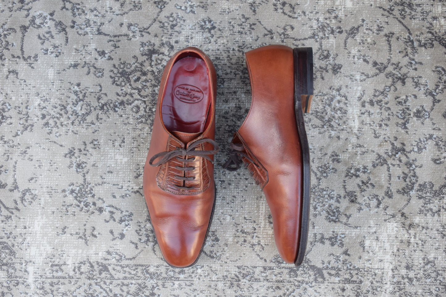 【リフト交換済み】Crockett&Jones クロケットアンドジョーンズ REGENT レジェンド プレーン 内羽根 リザード 切替 茶 ブラウン UK6 / 24.5cm【W2771】